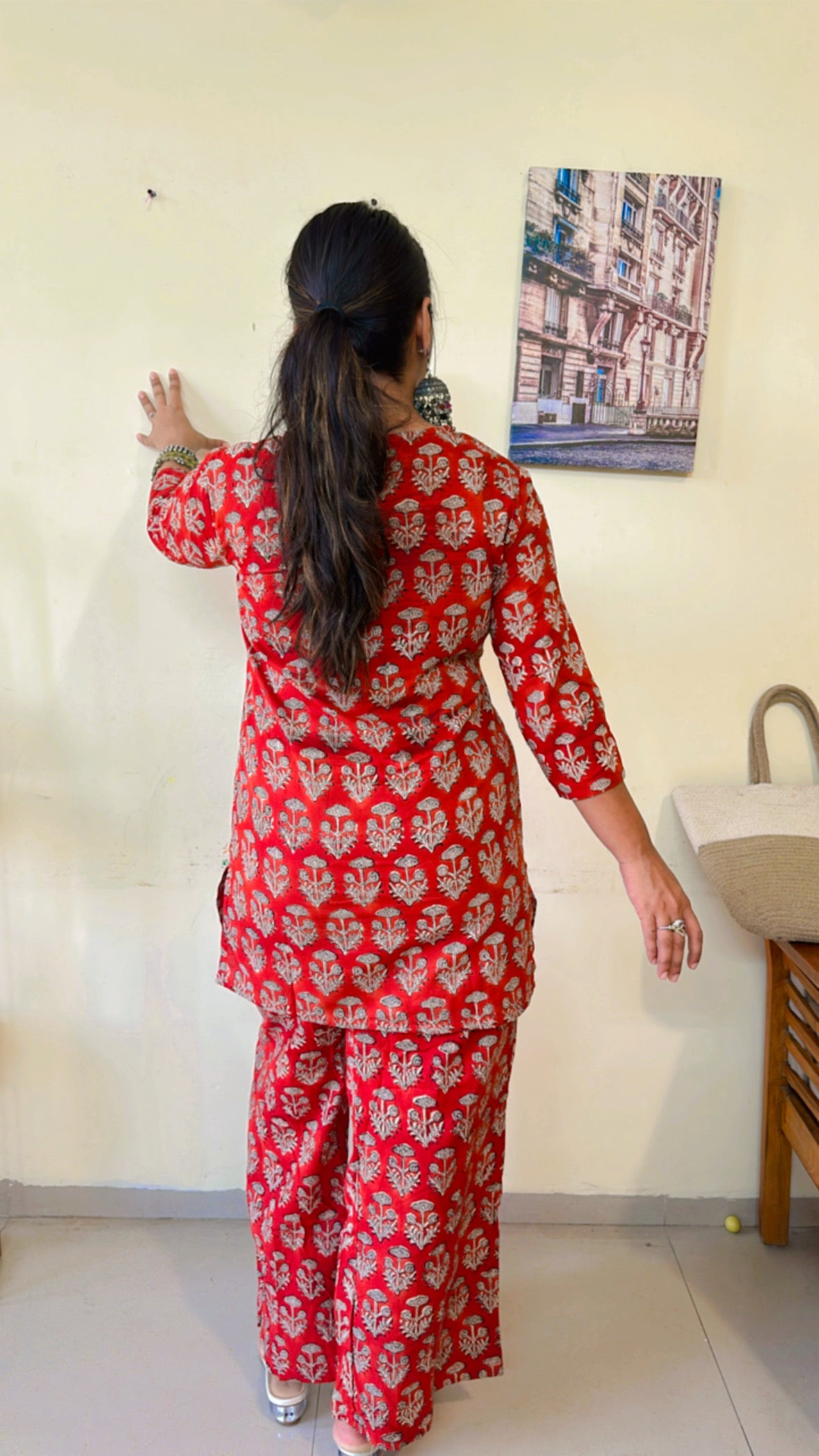 Royal Red Coord set with Flower Hand-block Print