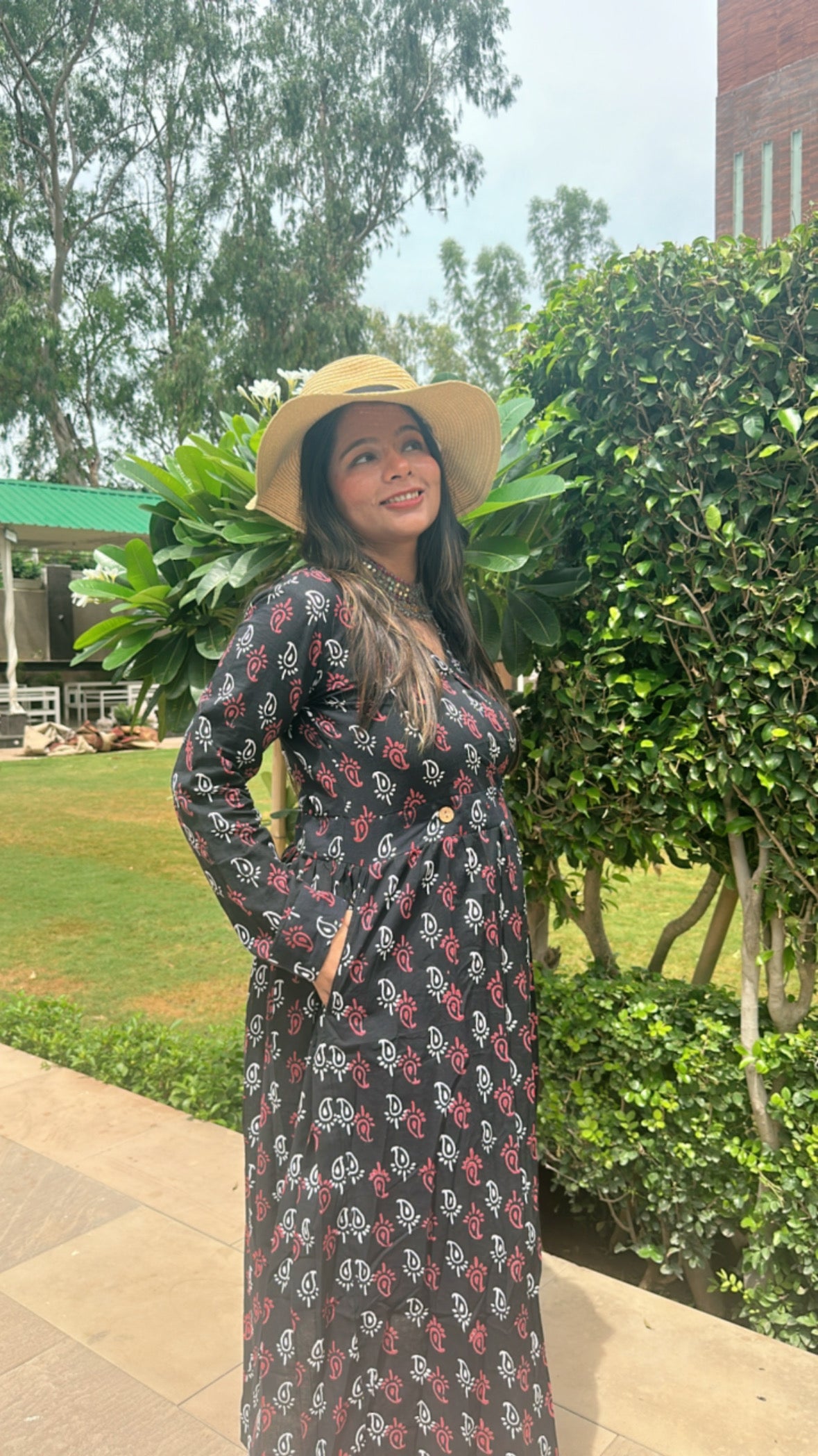 Black Dress for Vacation with Slit made with Hand-block Print and Pure Cotton