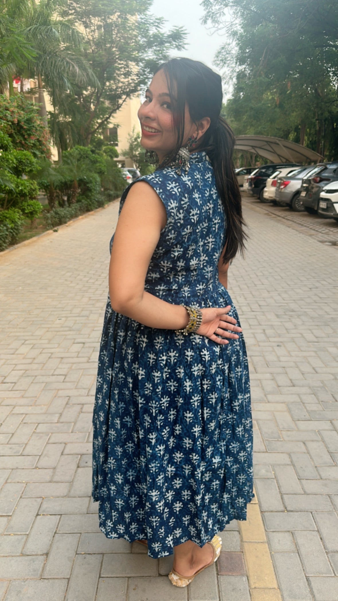 Indigo Blue Hand-Block Printed Cotton Dress