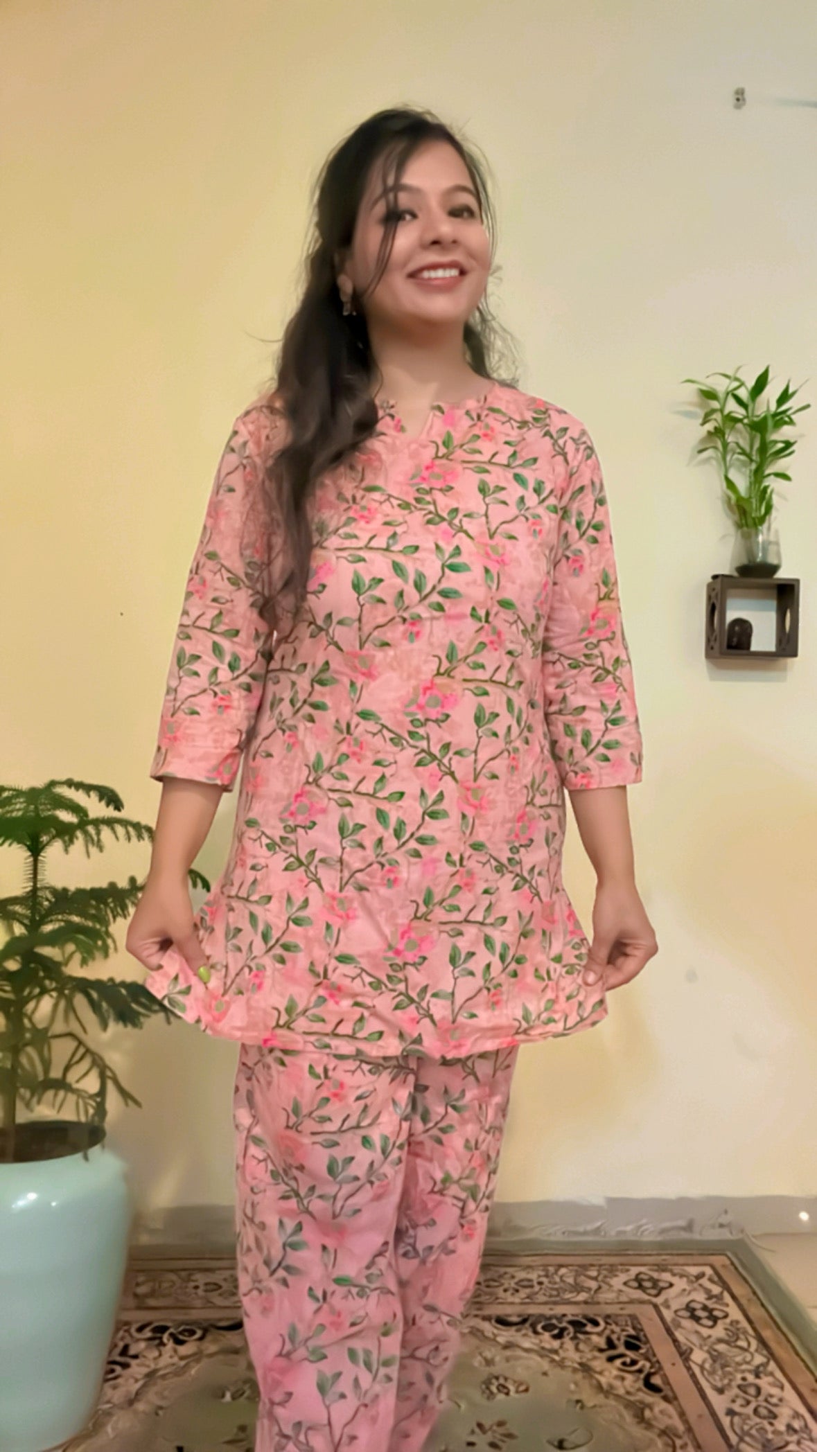Royal Red Coord set with Flower Hand-block Print