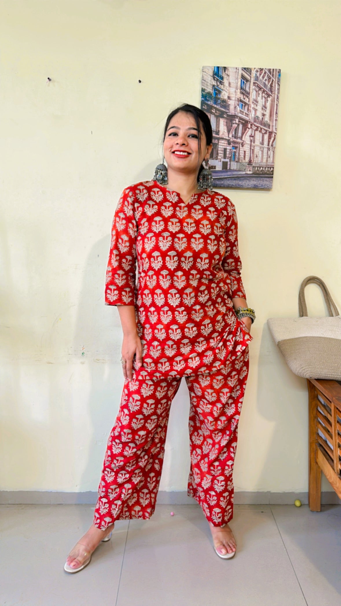 Royal Red Coord set with Flower Hand-block Print