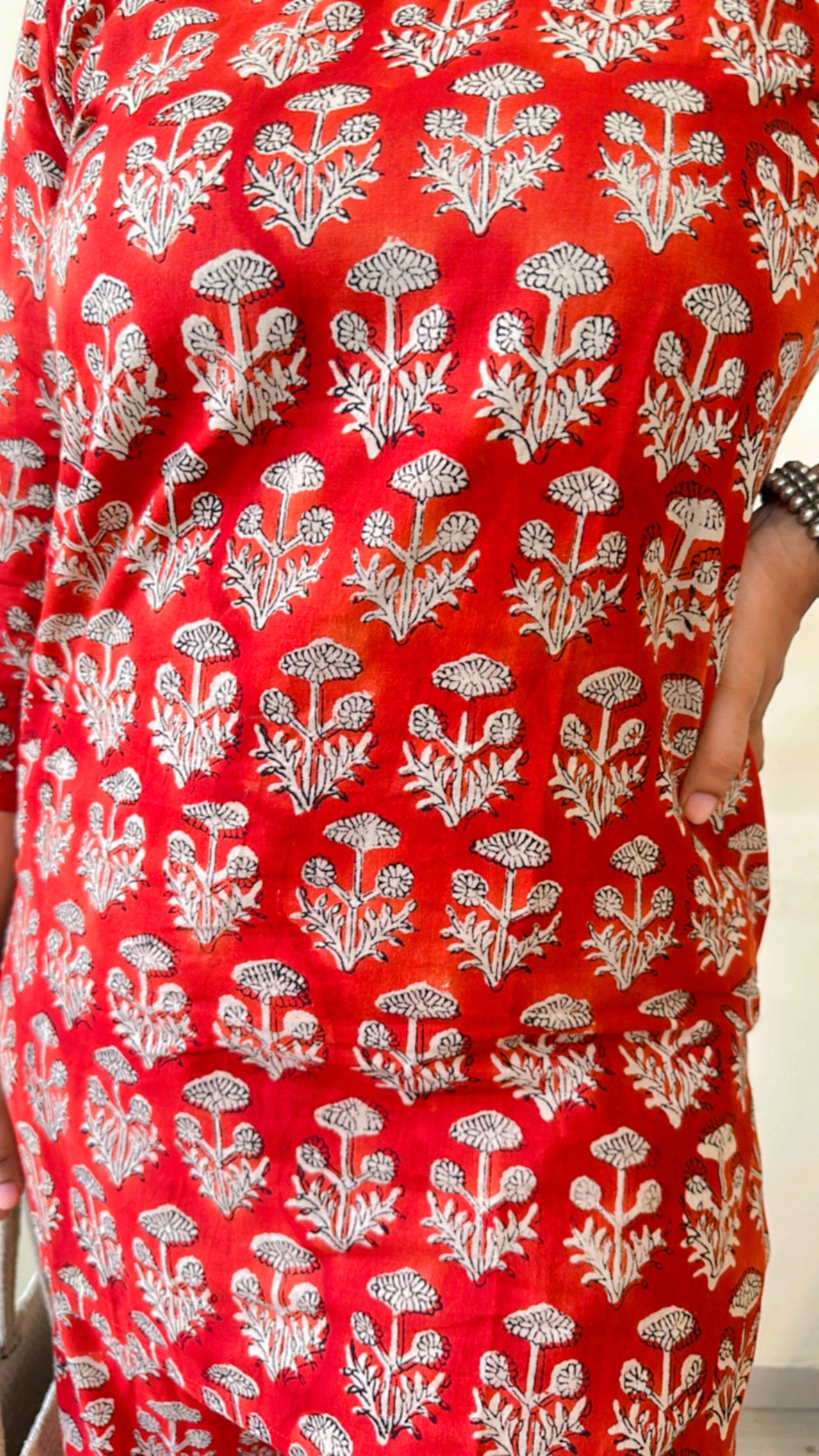 Royal Red Coord set with Flower Hand-block Print