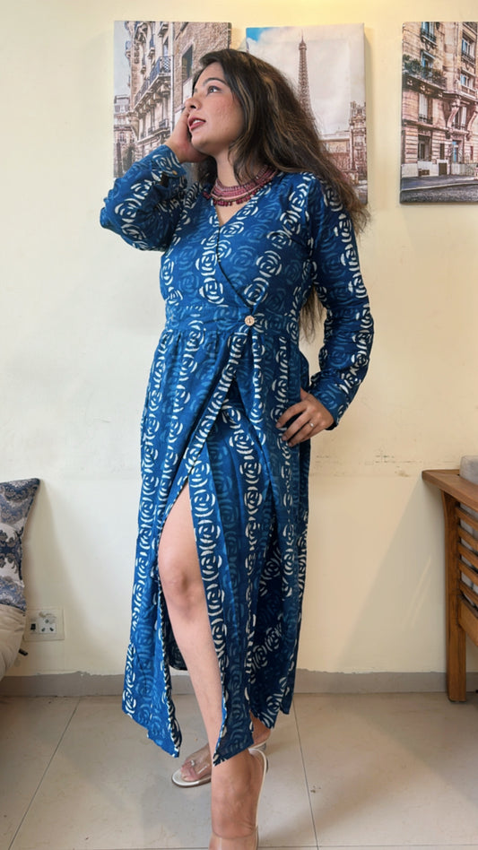 Black Dress for Vacation with Slit made with Hand-block Print and Pure Cotton