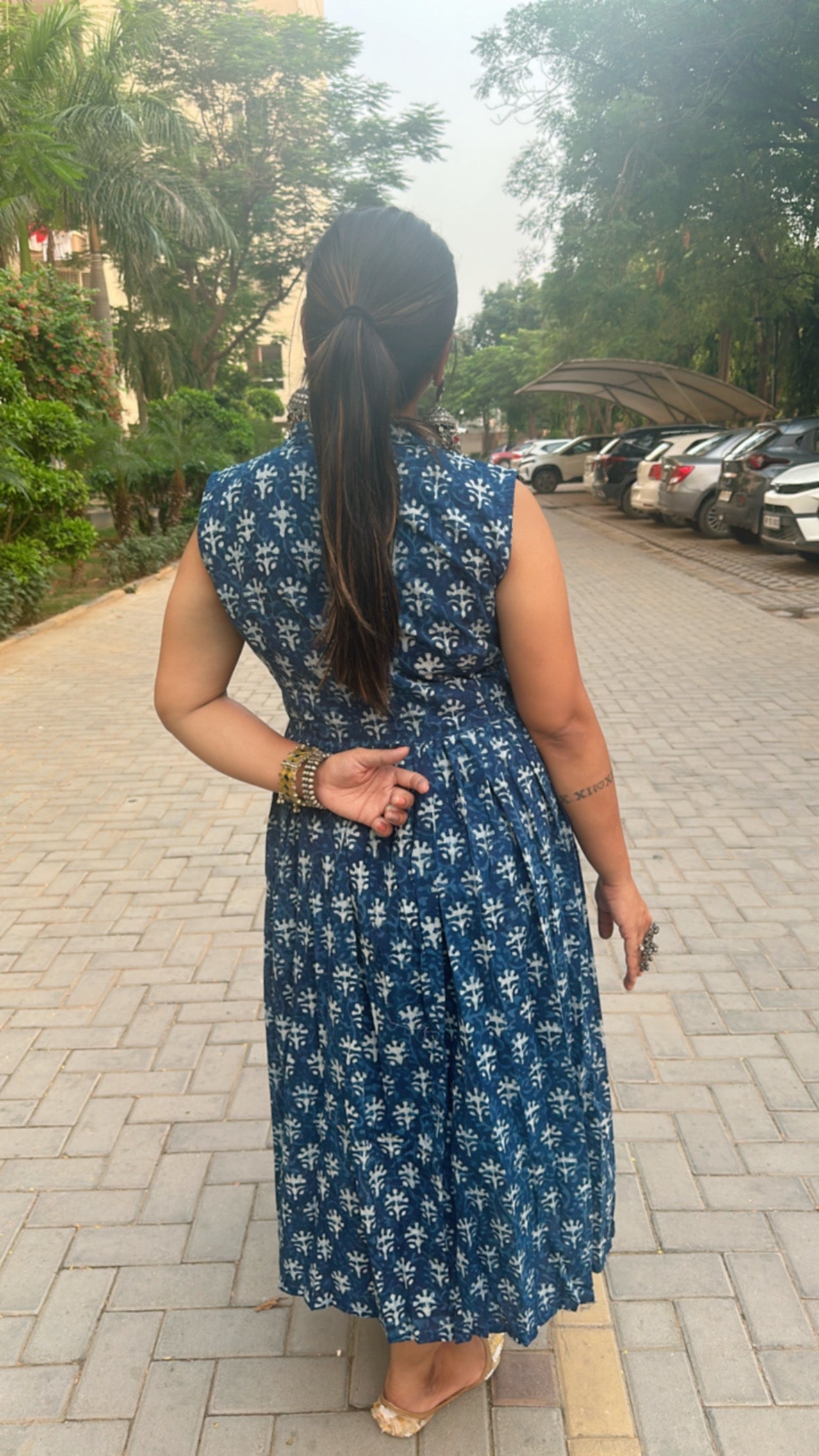 Indigo Blue Hand-Block Printed Cotton Dress