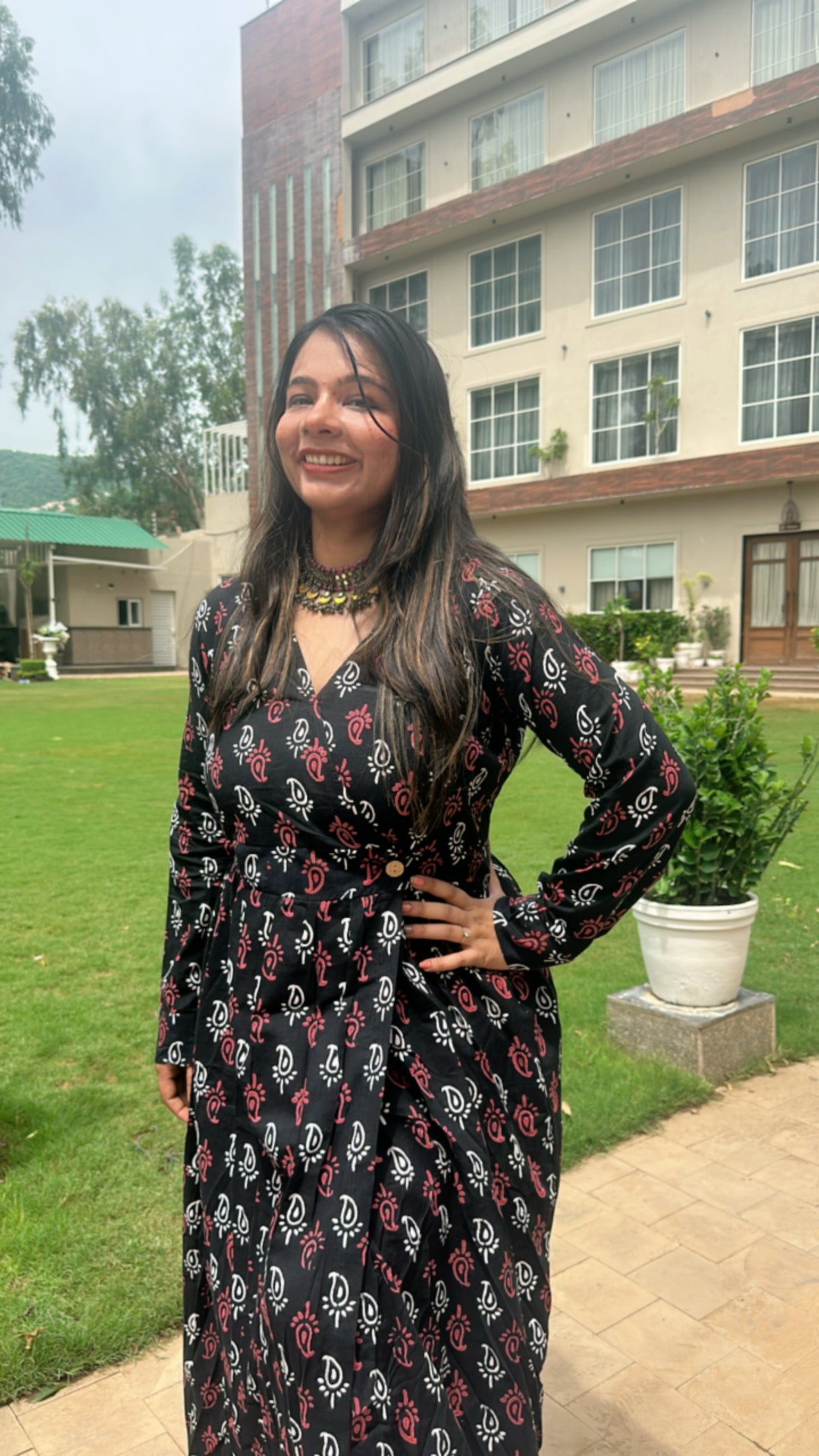 Black Dress for Vacation with Slit made with Hand-block Print and Pure Cotton