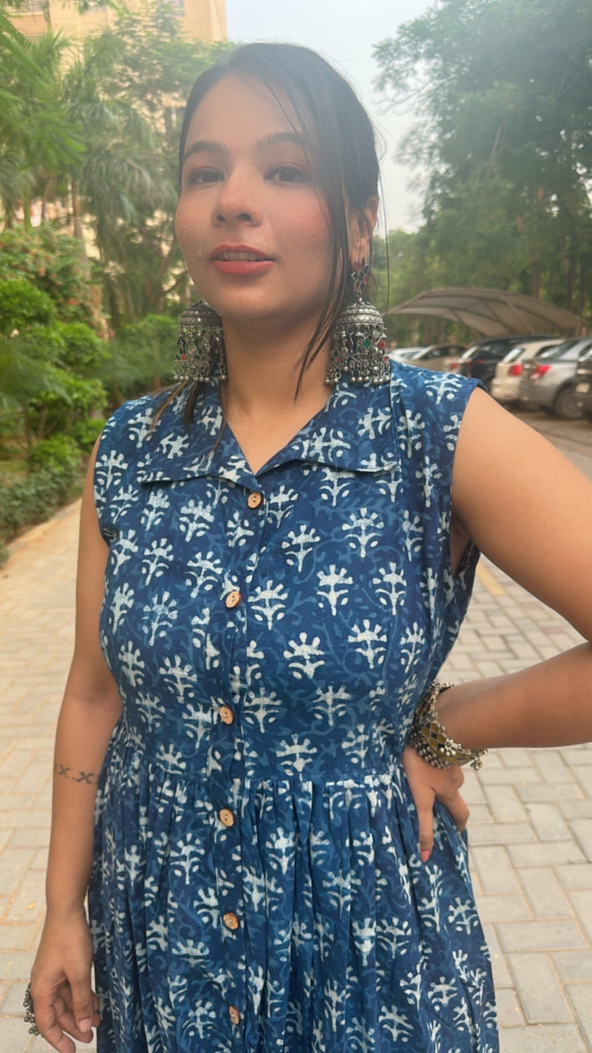 Indigo Blue Hand-Block Printed Cotton Dress