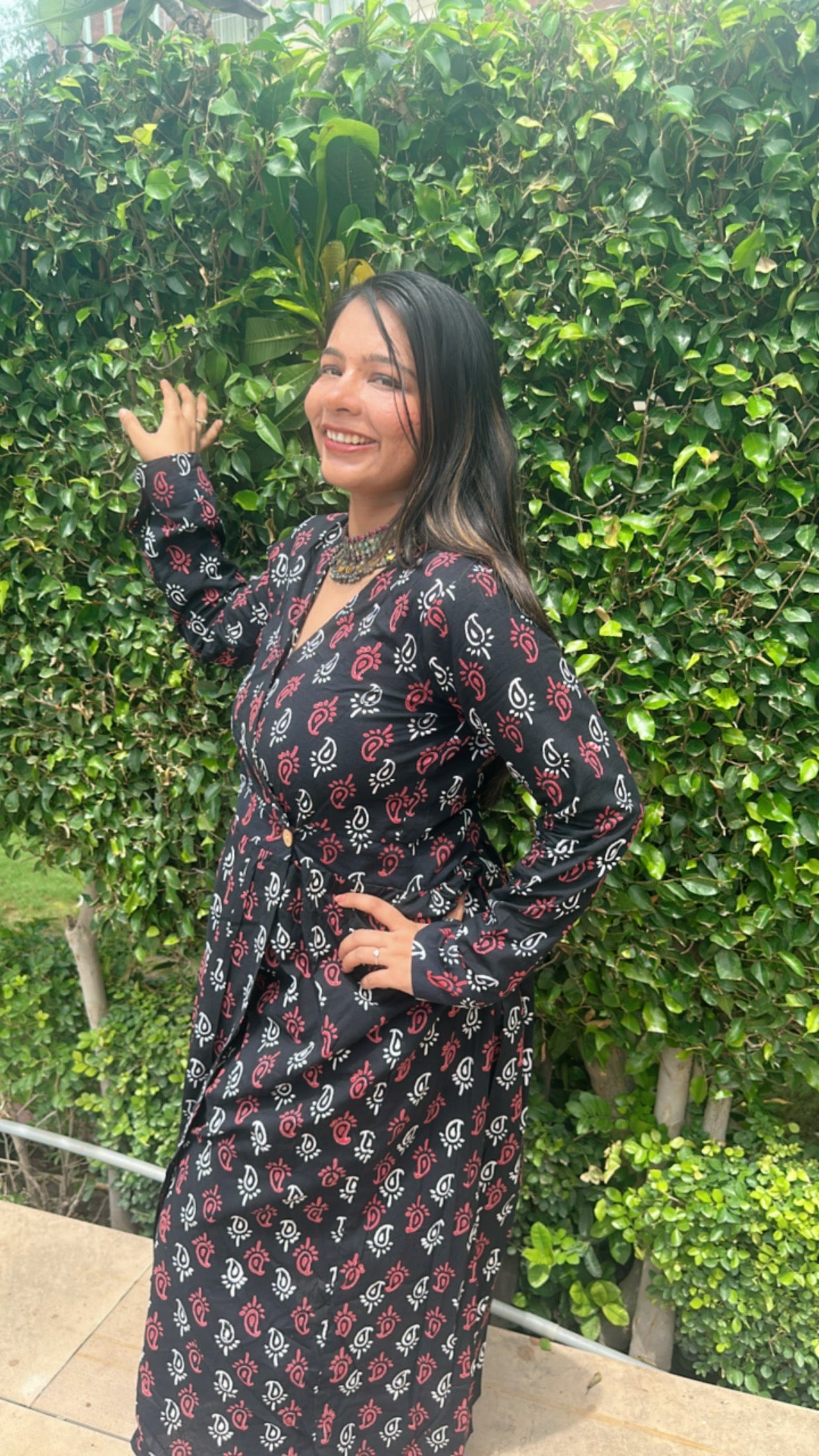 Black Dress for Vacation with Slit made with Hand-block Print and Pure Cotton