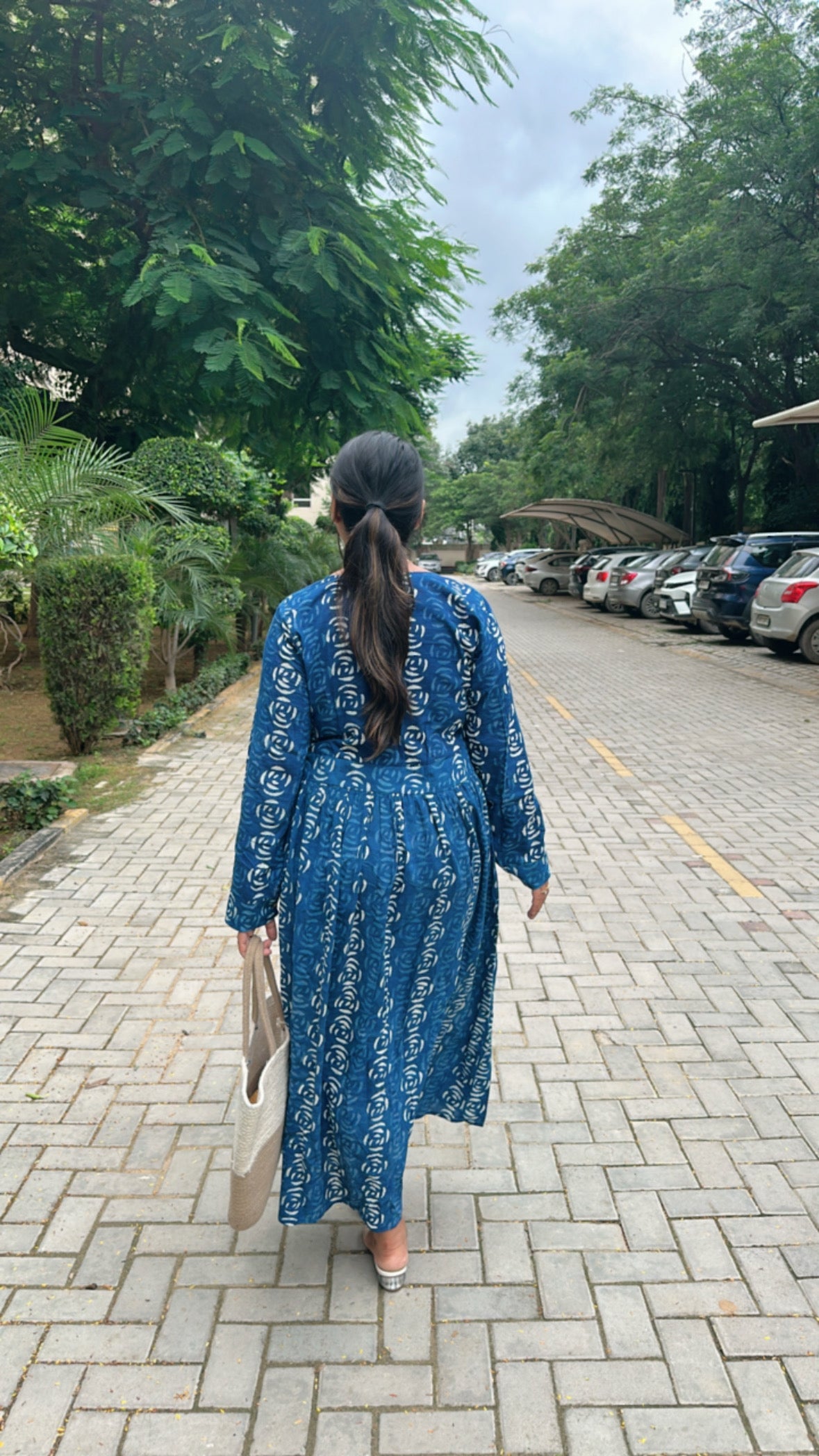 Indigo-Blue Angrakha Flower Block Printed Dress
