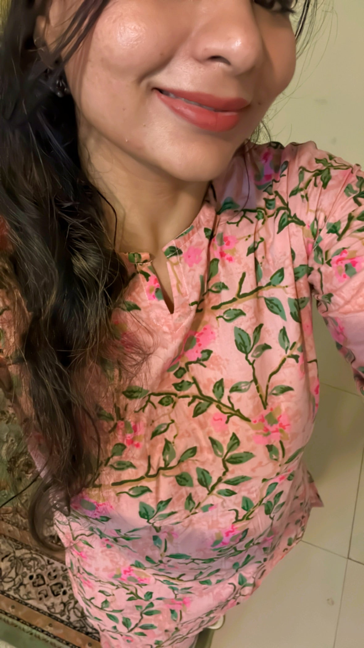 Bageecha “Baby-Pink Coord Set with Flower and Leaves Hand-block printed on it