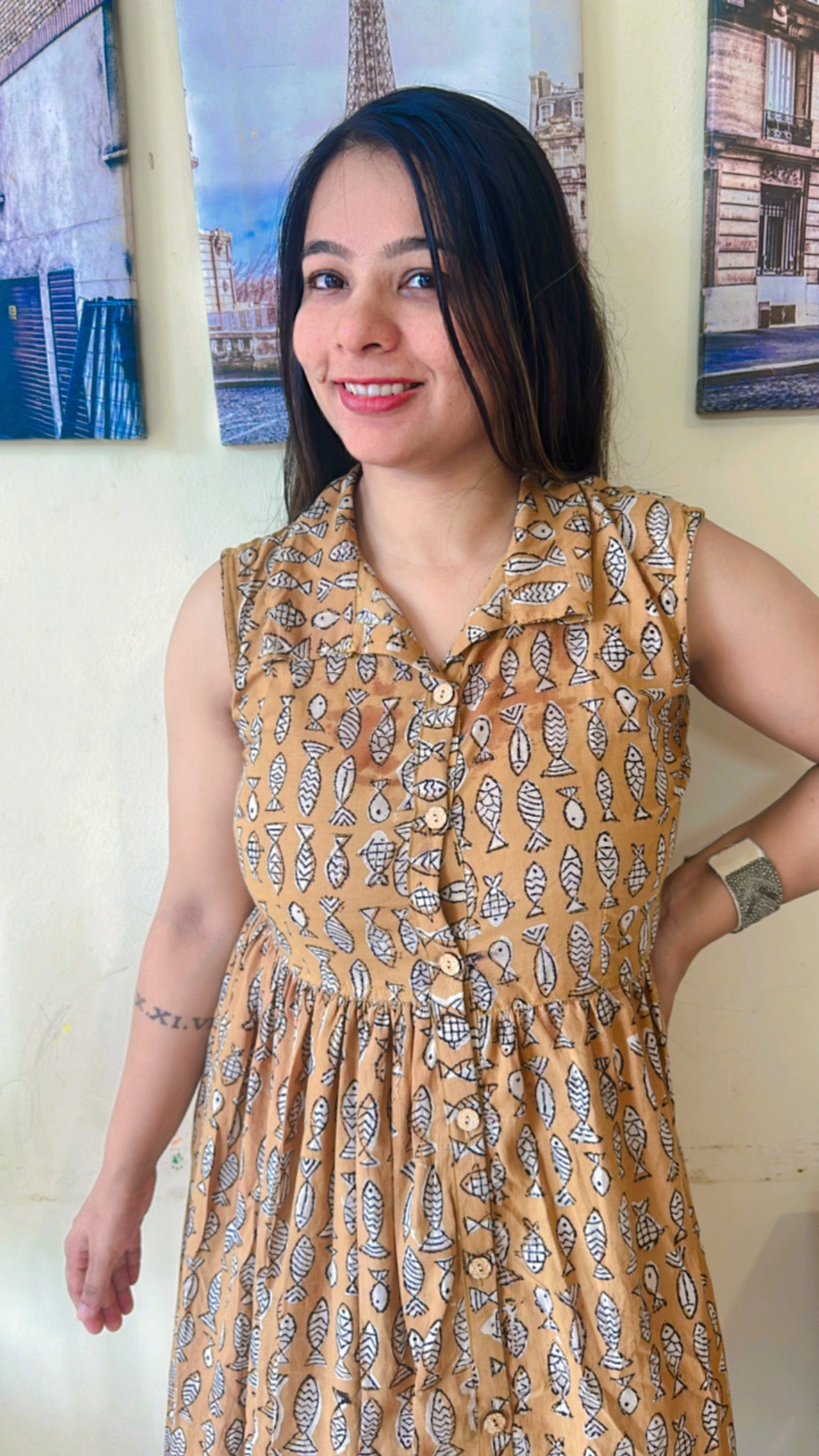 Indigo Blue Hand-Block Printed Cotton Dress