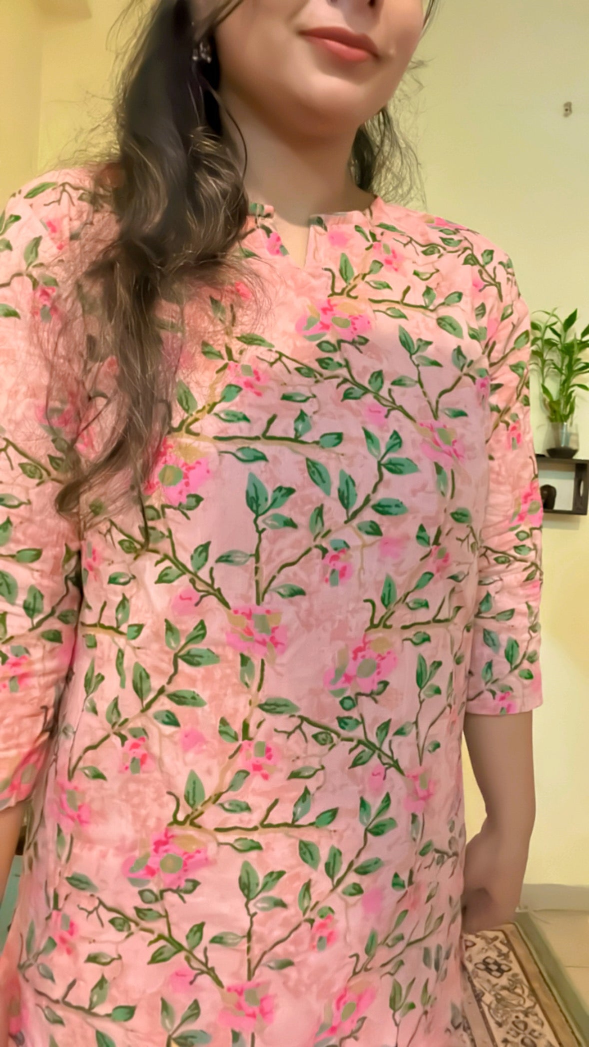 Bageecha “Baby-Pink Coord Set with Flower and Leaves Hand-block printed on it