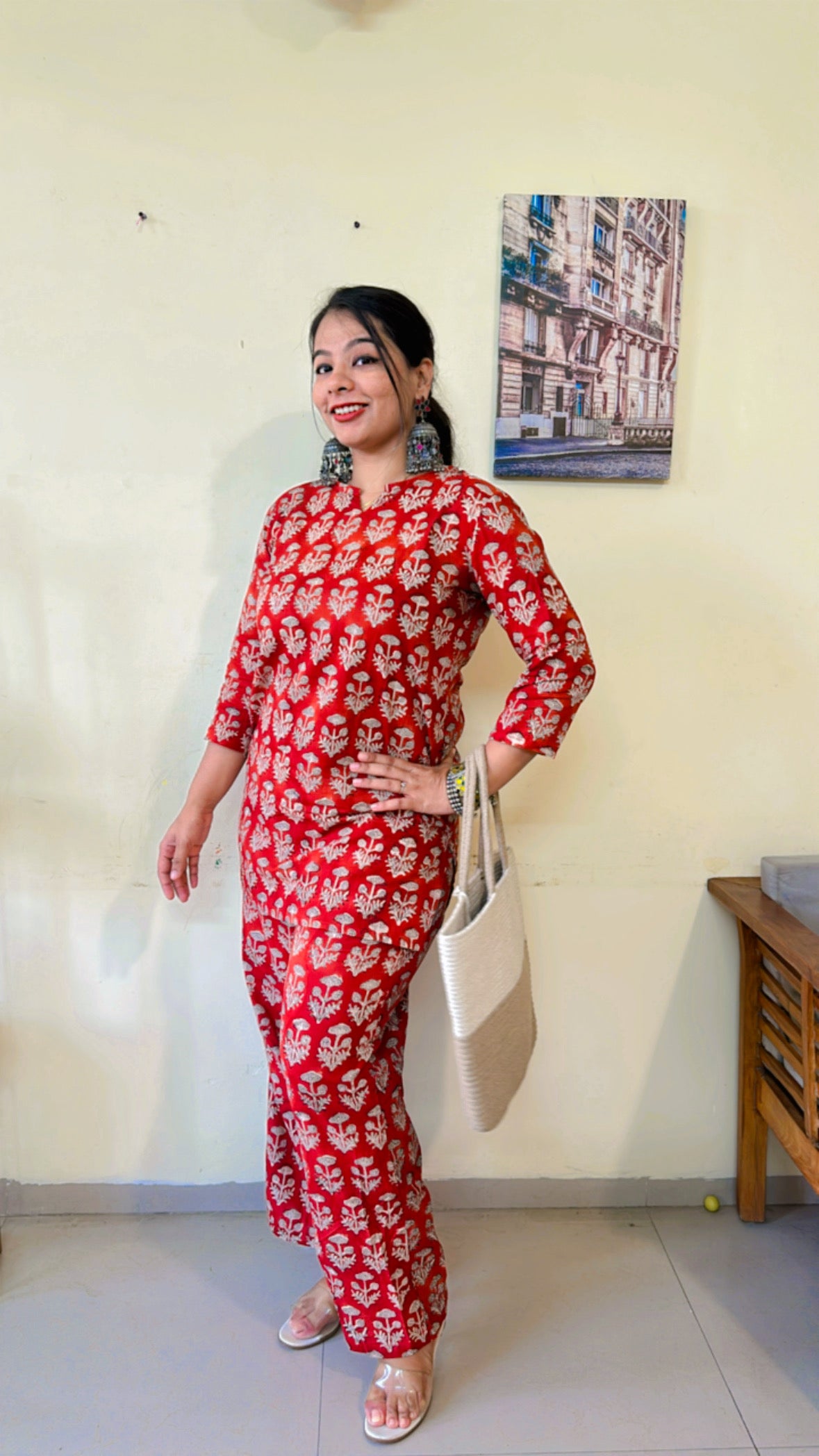 Royal Red Coord set with Flower Hand-block Print