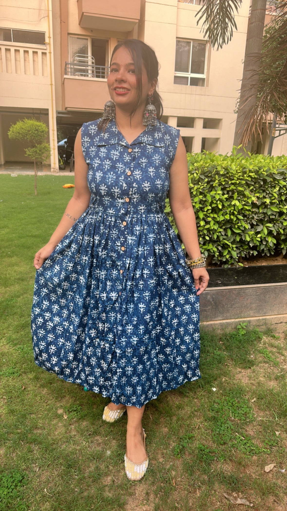 Indigo Blue Hand-Block Printed Cotton Dress