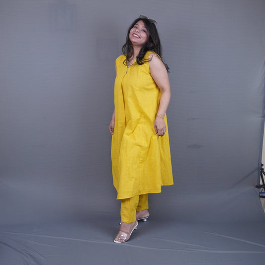 Lime-Yellow Summer kissed Pure Linen Coord set