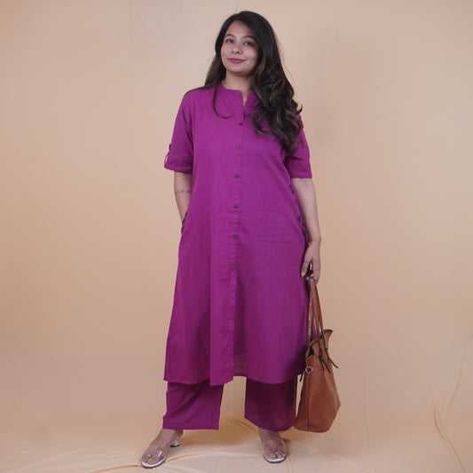 Pure Cotton Magenta color coord set with Pockets