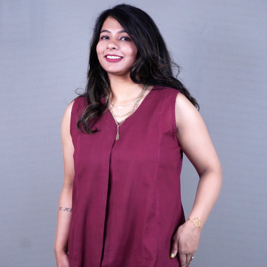 Wine color Pure Linen Coord Set