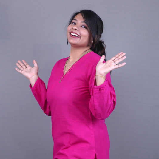 Pure Linen Magenta Pink Coord set with cute Boho Sleeves