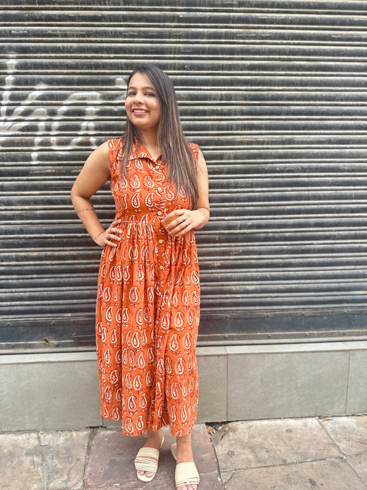 Indigo Blue Hand-Block Printed Cotton Dress