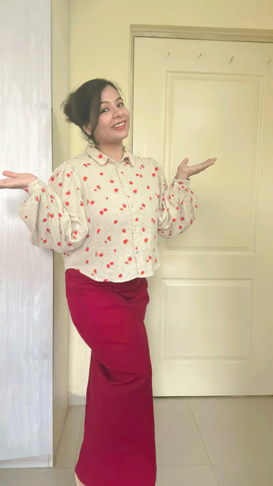 Cheery Print Boho Sleeves Cute Shirt