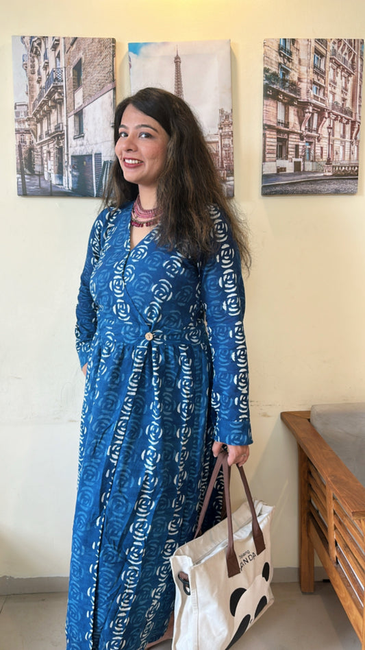 Magenta Rani Dress at Hand-Block Print