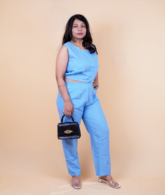 Powder-Blue Linen Coord set